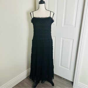 MAX STUDIO‎ Free Spirit Tiered Smocked mesh Gypsy People Dress Large Black